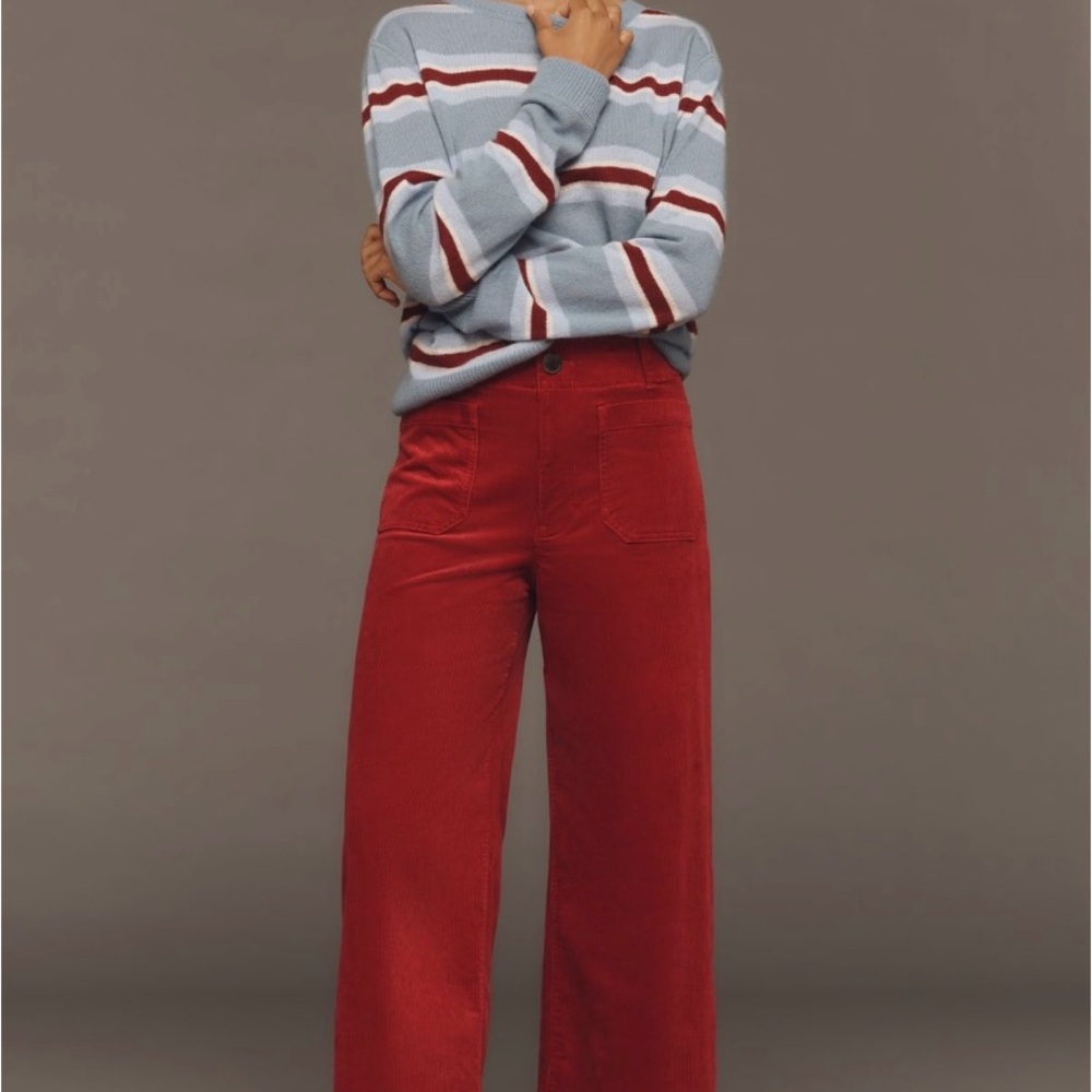 Red Wide-Leg Corduroy Pants